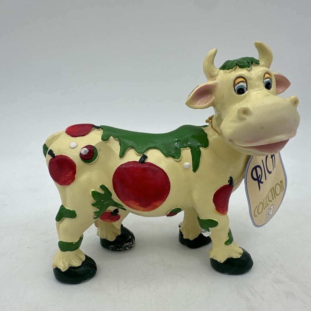 Rich Collection Resin Yellow Red Green‎ Cow Apple Design Cottage Core NOS
